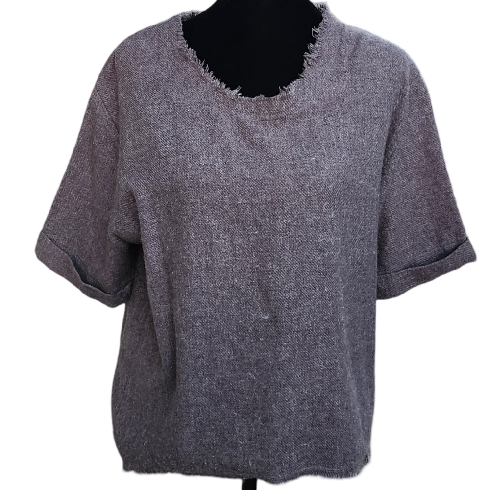 Black Crane Gray Cotton-Poly Blouse • Size M • Minimalist Top
